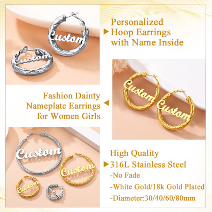 Personalized Hoop Earrings with Name Inside Gift for Women 30/40/60/80mm detail