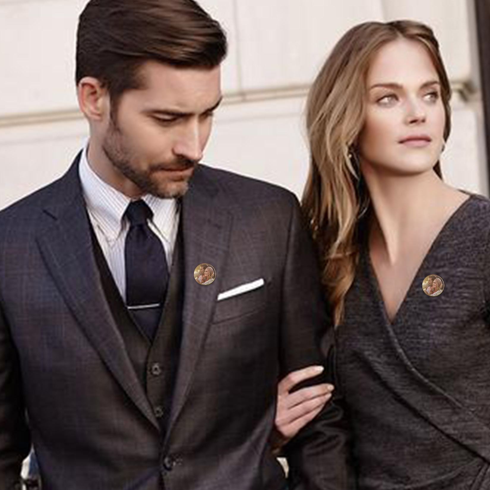 Custom Wedding Charms Photo Brooch Memorial Pins for couple