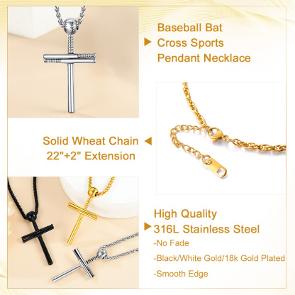 Custom Name Engraved Baseball Cross Necklace for Men detail