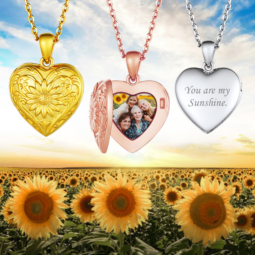 Personalized Sunflower Heart Shape Locket Necklace for Women