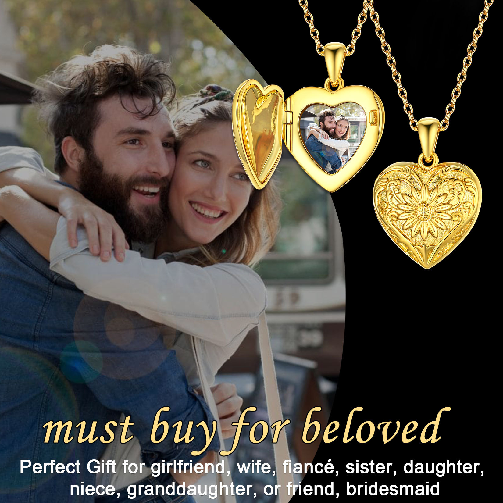 Personalized Photo Sunflower Heart Locket Necklace for Women