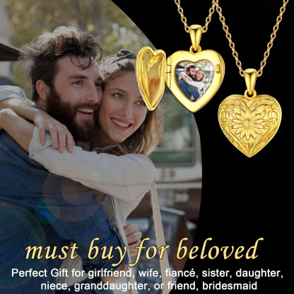 Personalized Photo Sunflower Heart Locket Necklace for Women