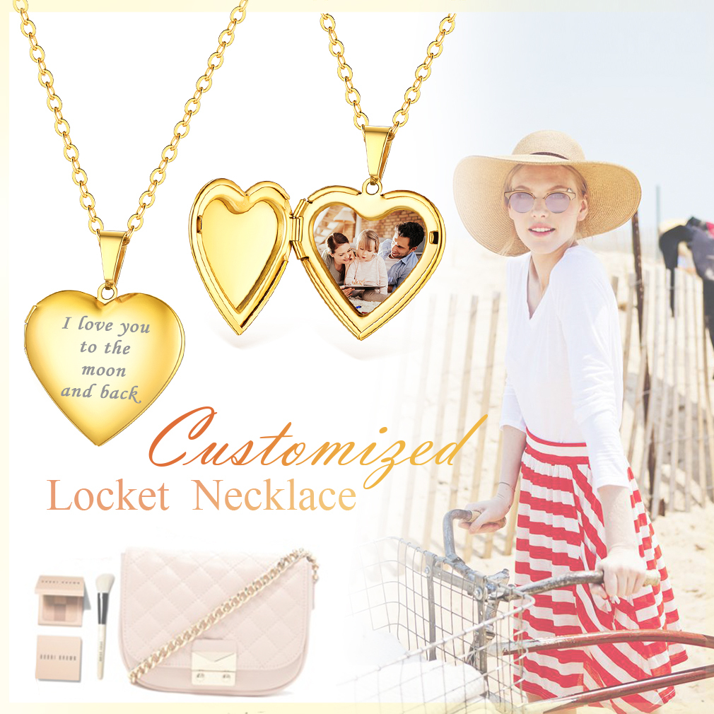 Personalized Heart Locket Necklace with photo for Women