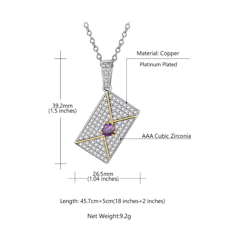 Women's Personalized Photo Envelope Necklace with Custom Birthstone size