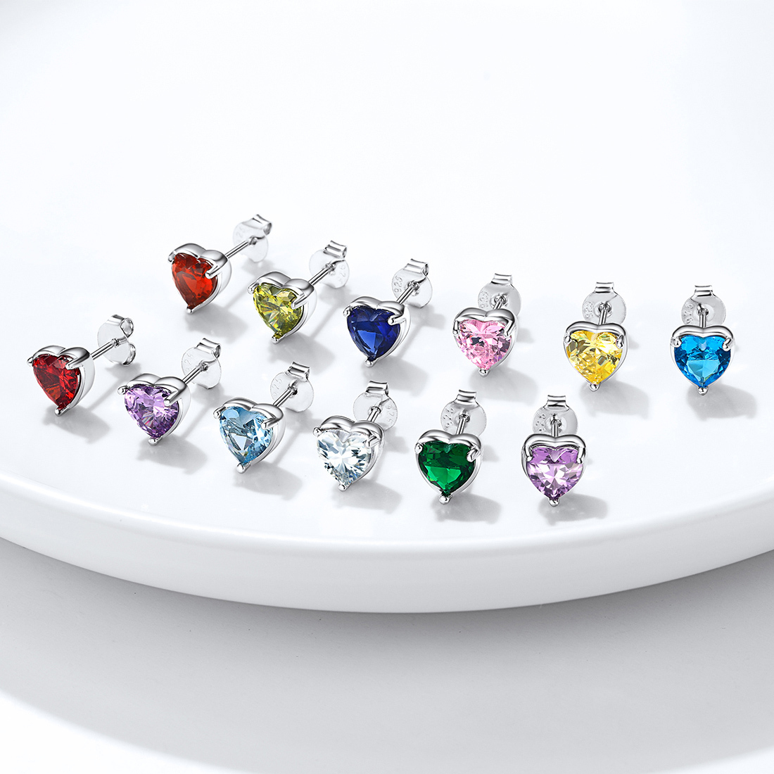 925 Sterling Silver Birthstone Love Heart Earrings for Women