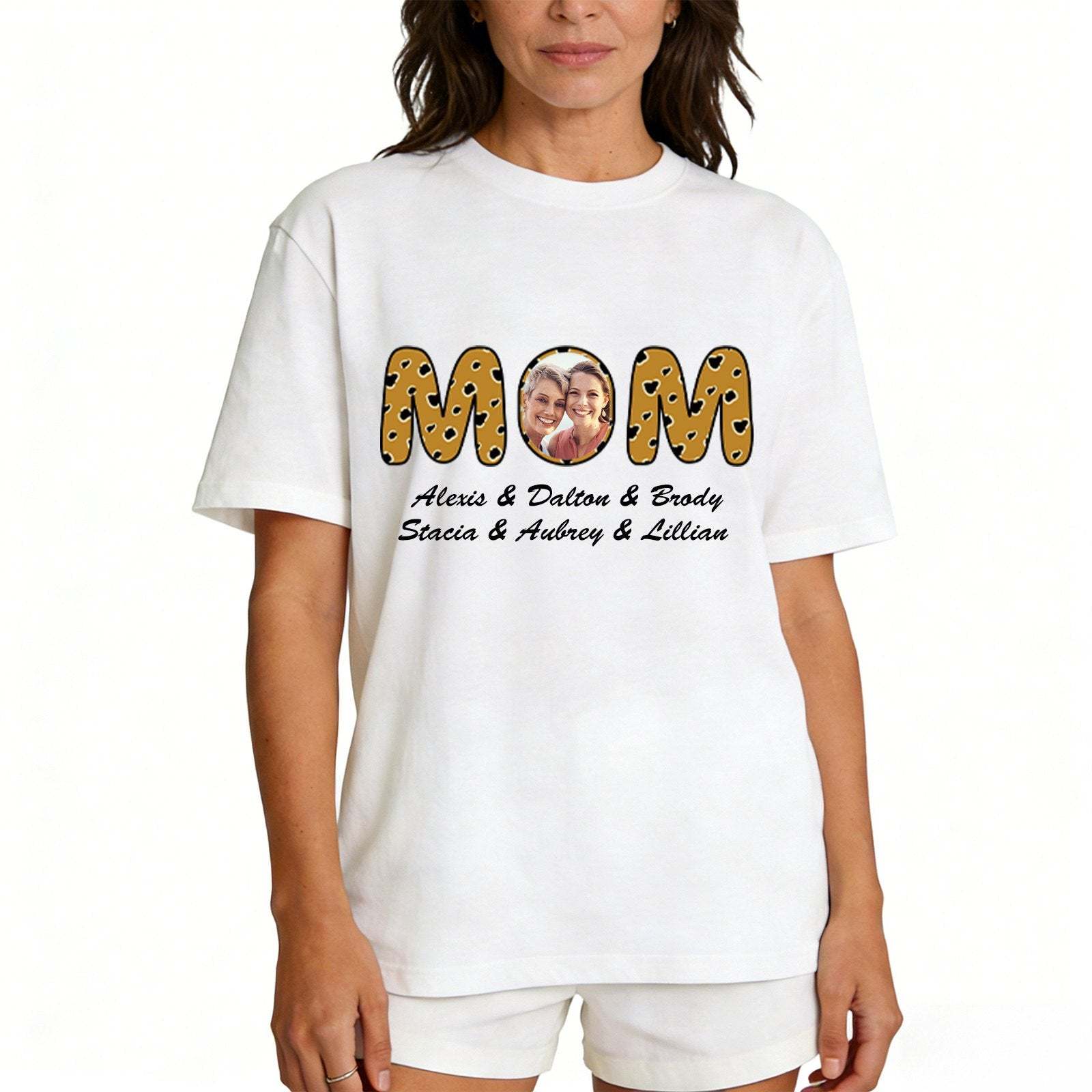 Personalized Mom T-Shirt with Kids' Names leopard