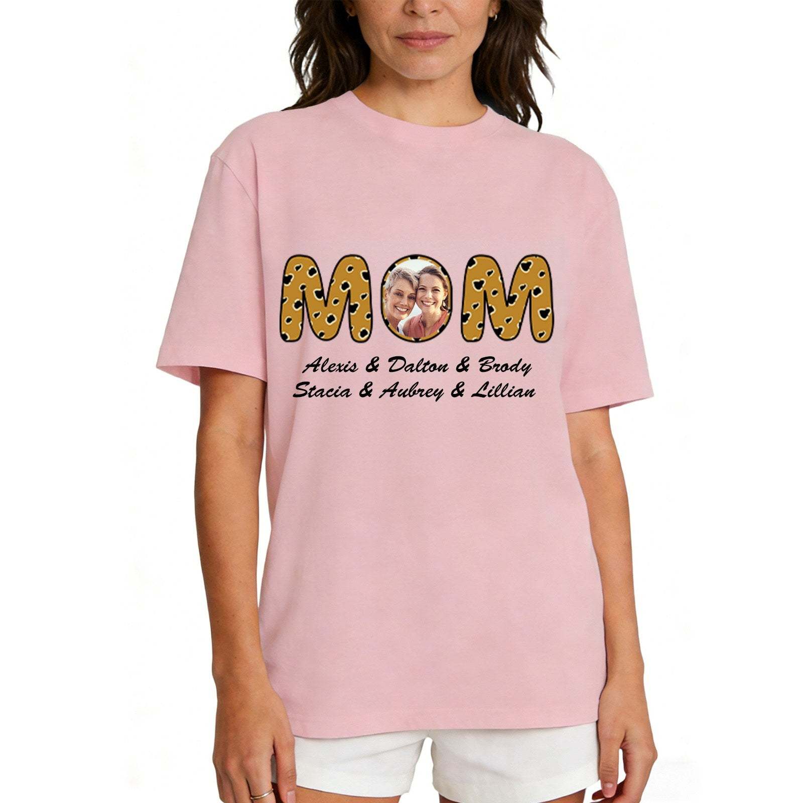 Personalized Mom T-Shirt with Kids' Names pink