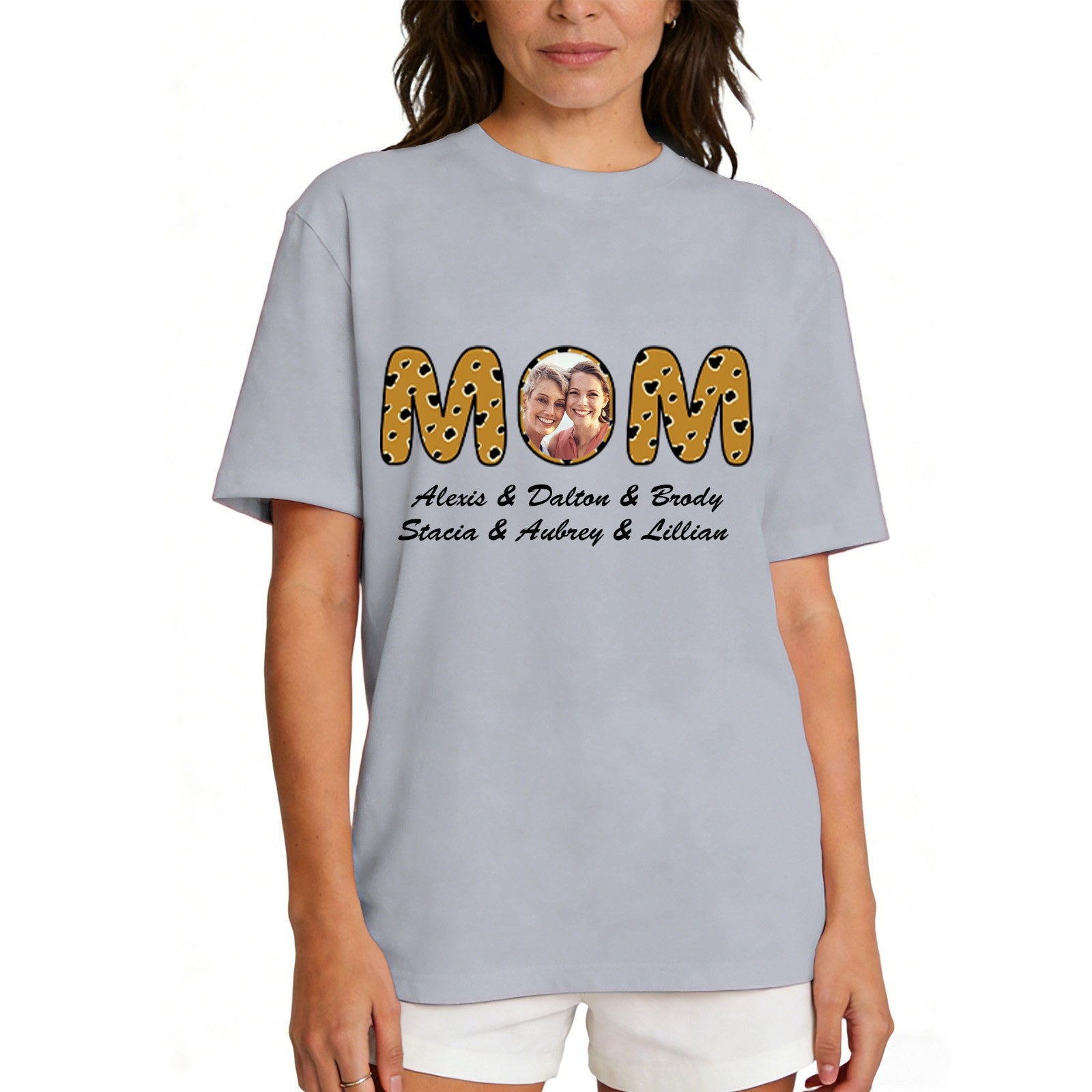 Personalized Mom T-Shirt with Kids' Names grey