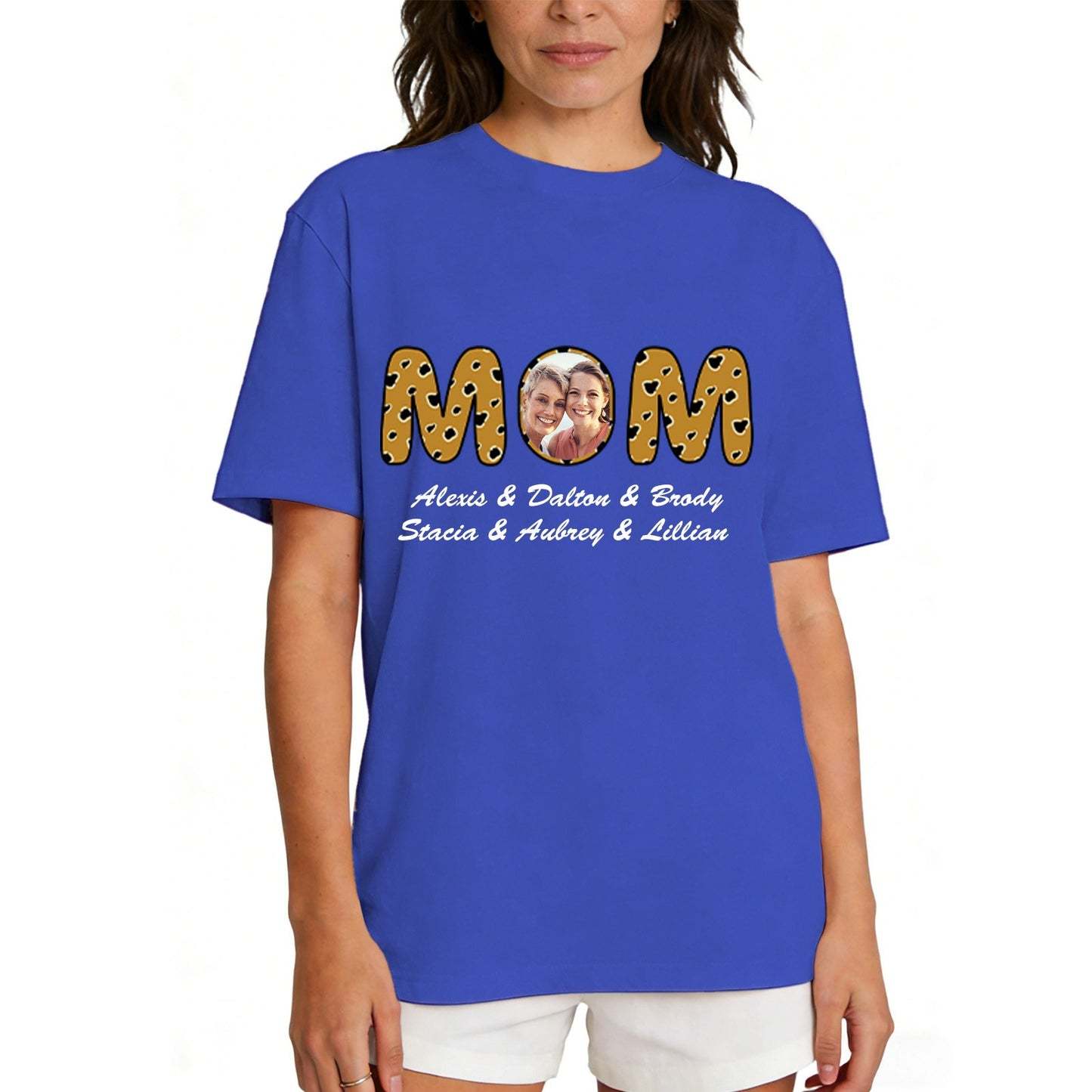 Personalized Mom T-Shirt with Kids' Names royal blue