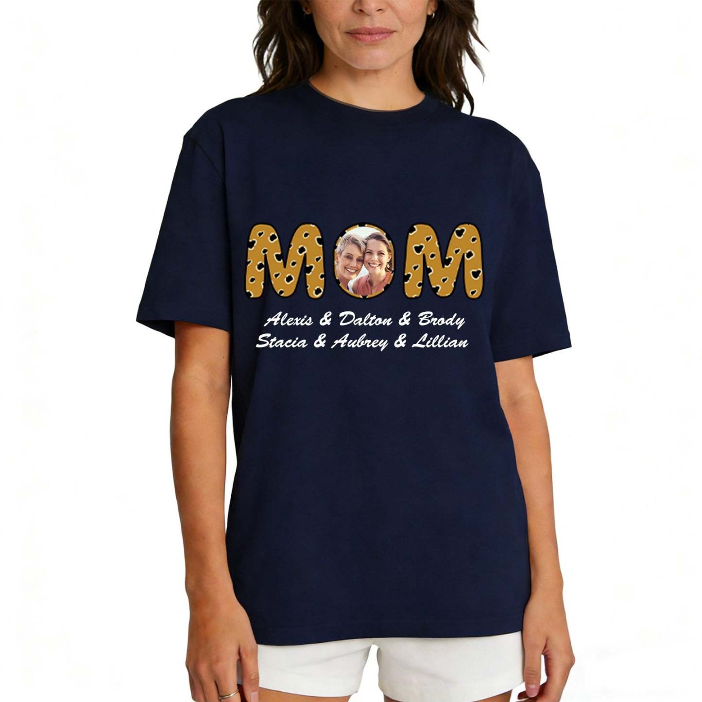 Personalized Mom T-Shirt with Kids' Names blue