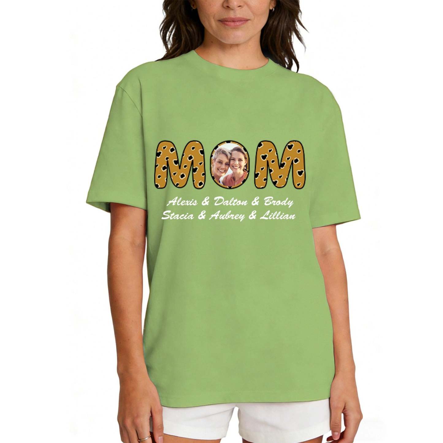 Personalized Mom T-Shirt with Kids' Names green