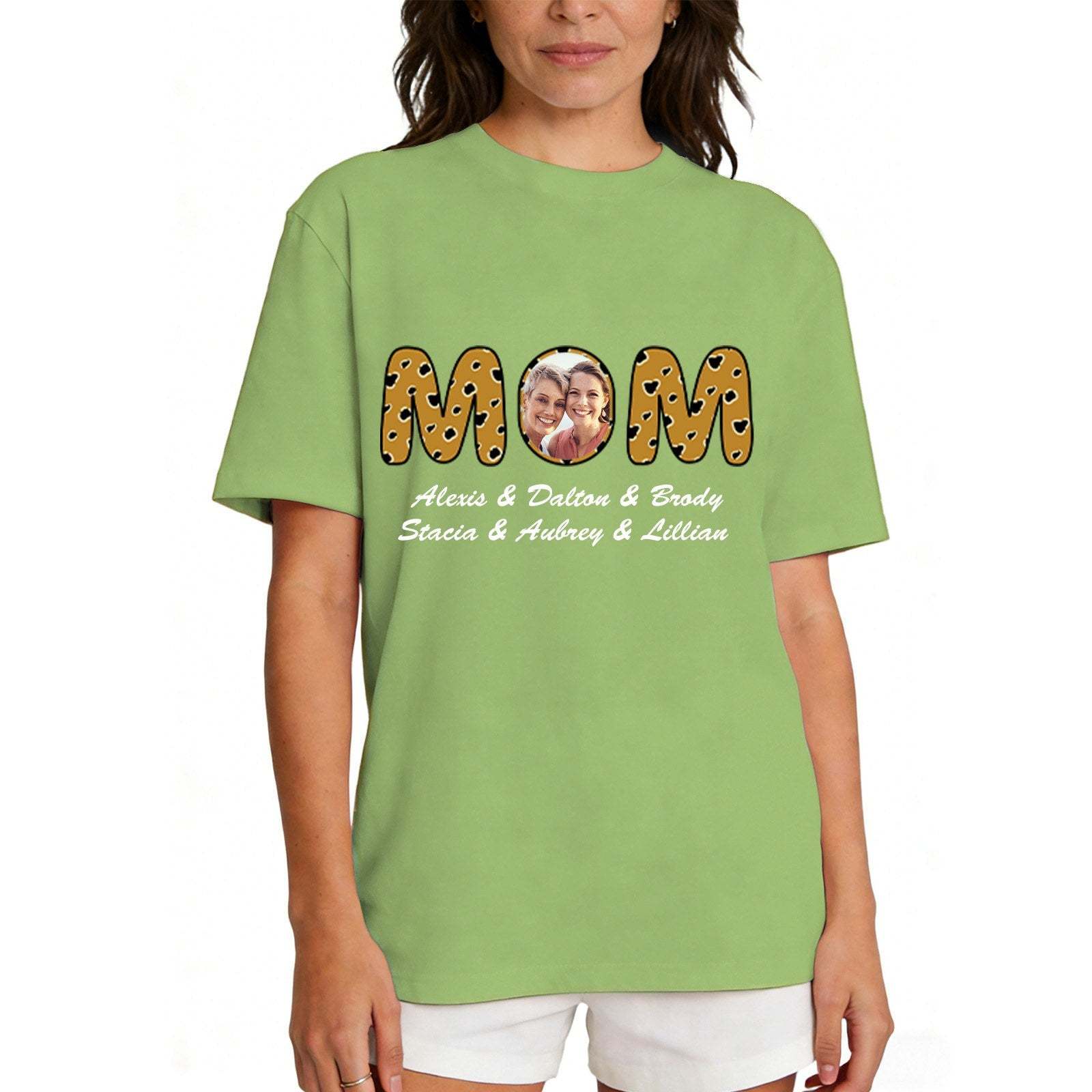 Personalized Mom T-Shirt with Kids' Names green