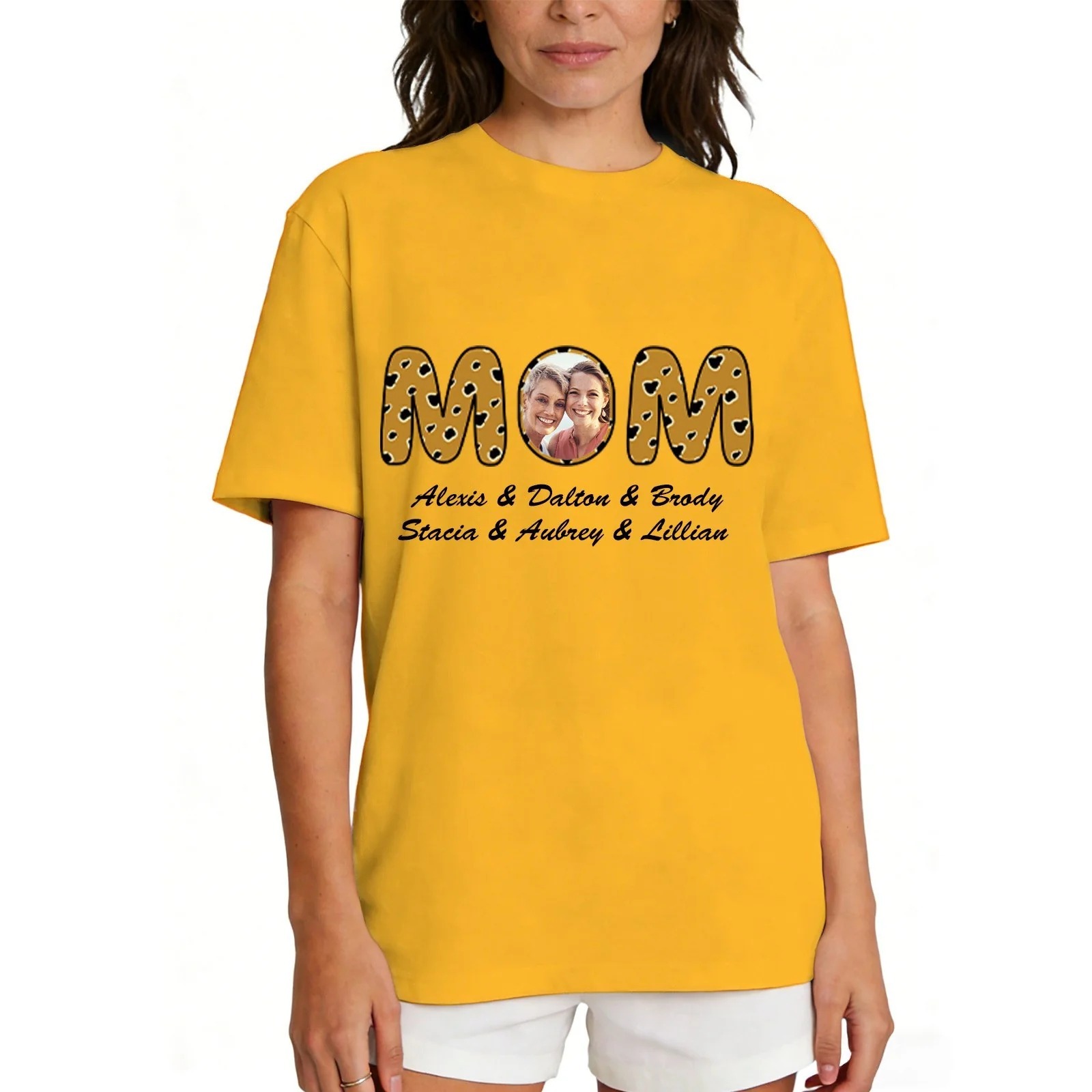 Personalized Mom T-Shirt with Kids' Names yellow