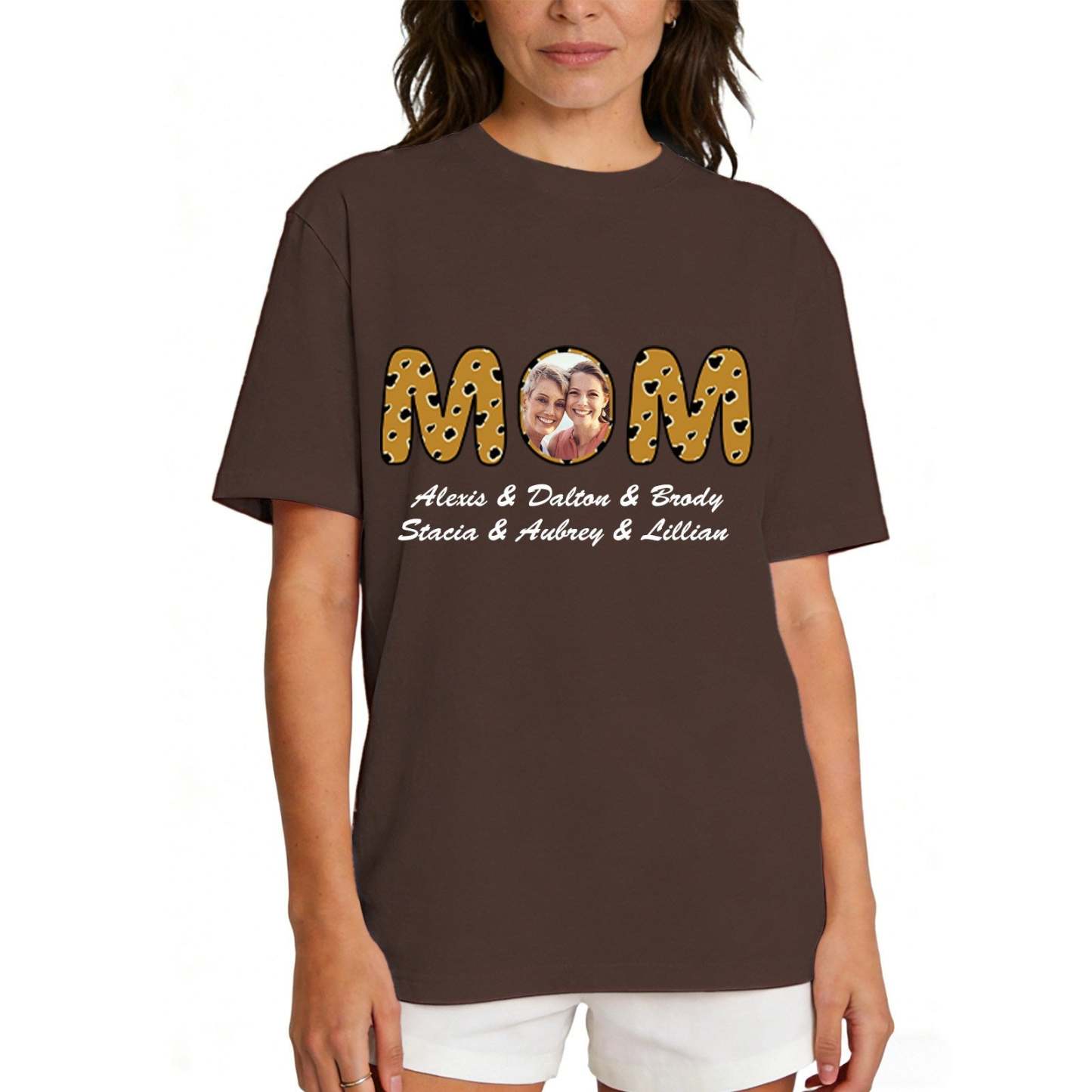 Personalized Mom T-Shirt with Kids' Names brown