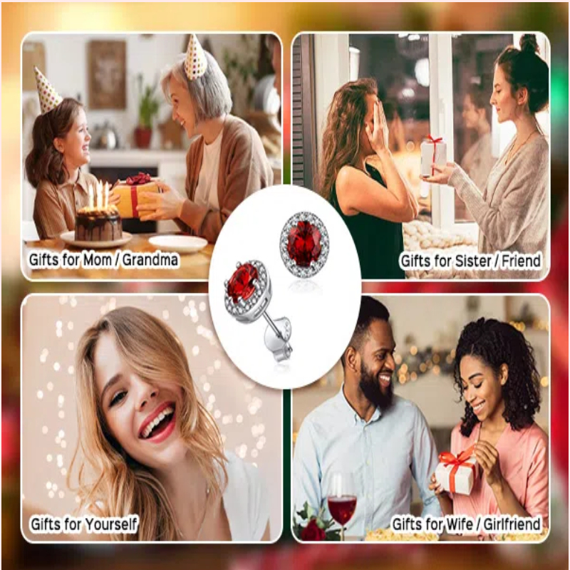 925 Sterling Silver Birthstone Round Stud Earrings for Women