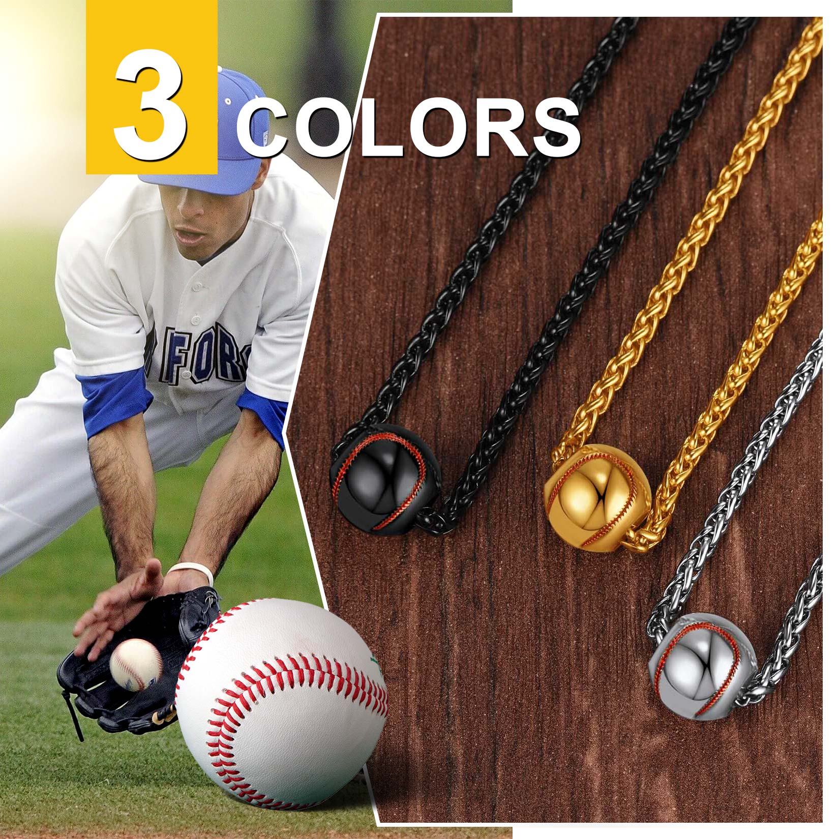  Custom Engravable Baseball Necklace Sports Pendant Wheat Chain For Men