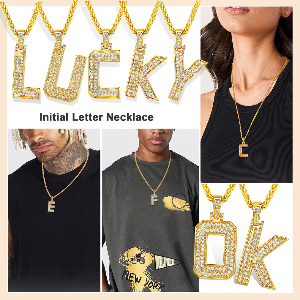 Classic Initial Letter A-Z Pendant Necklace with Full Cubic Zirconia