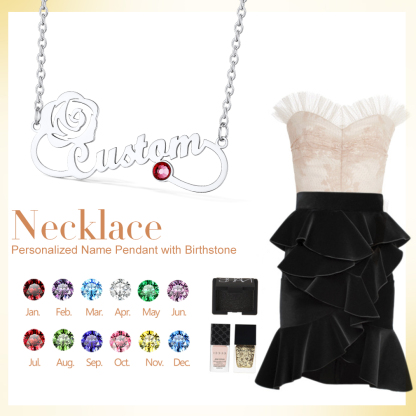 Birthstone Name Engraved Infinity Pendant Necklace for Women