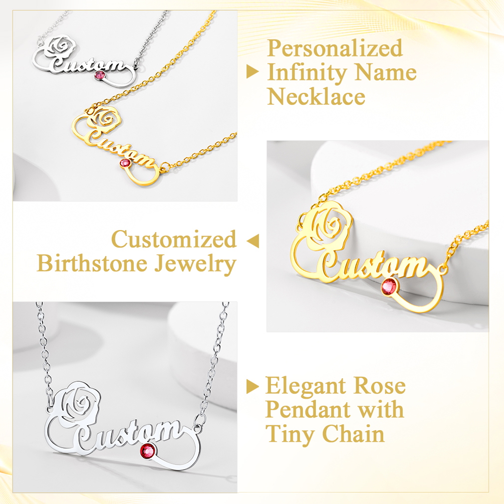 Custom Birthstone Name Engraved Infinity Pendant Necklace for Women detail