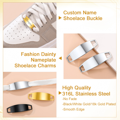 Personalized Engraved 2Pcs ShoeLace ID Tag Shoe Buckles for Men stainless steel