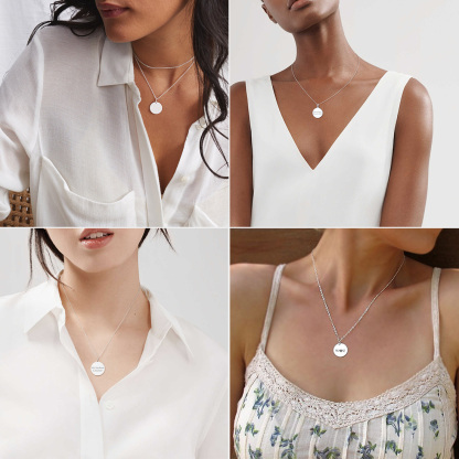Personalized Engraved Circle Pendant Necklace for Women model show