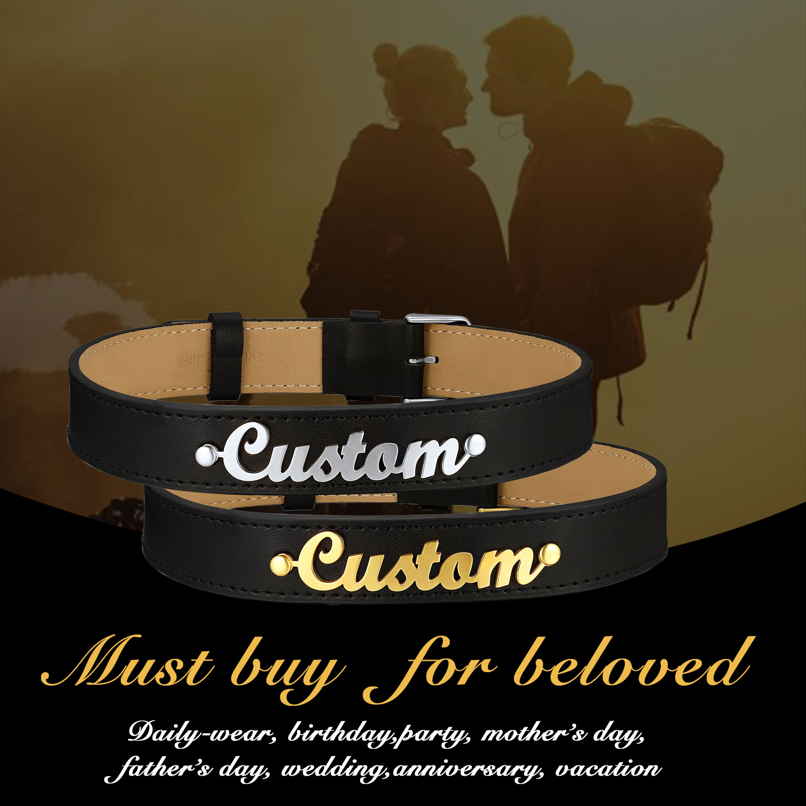 Personalized Name Leather Choker Necklace for lover