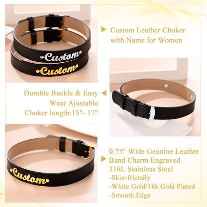 Personalized Name Leather Choker Necklace for Women detail