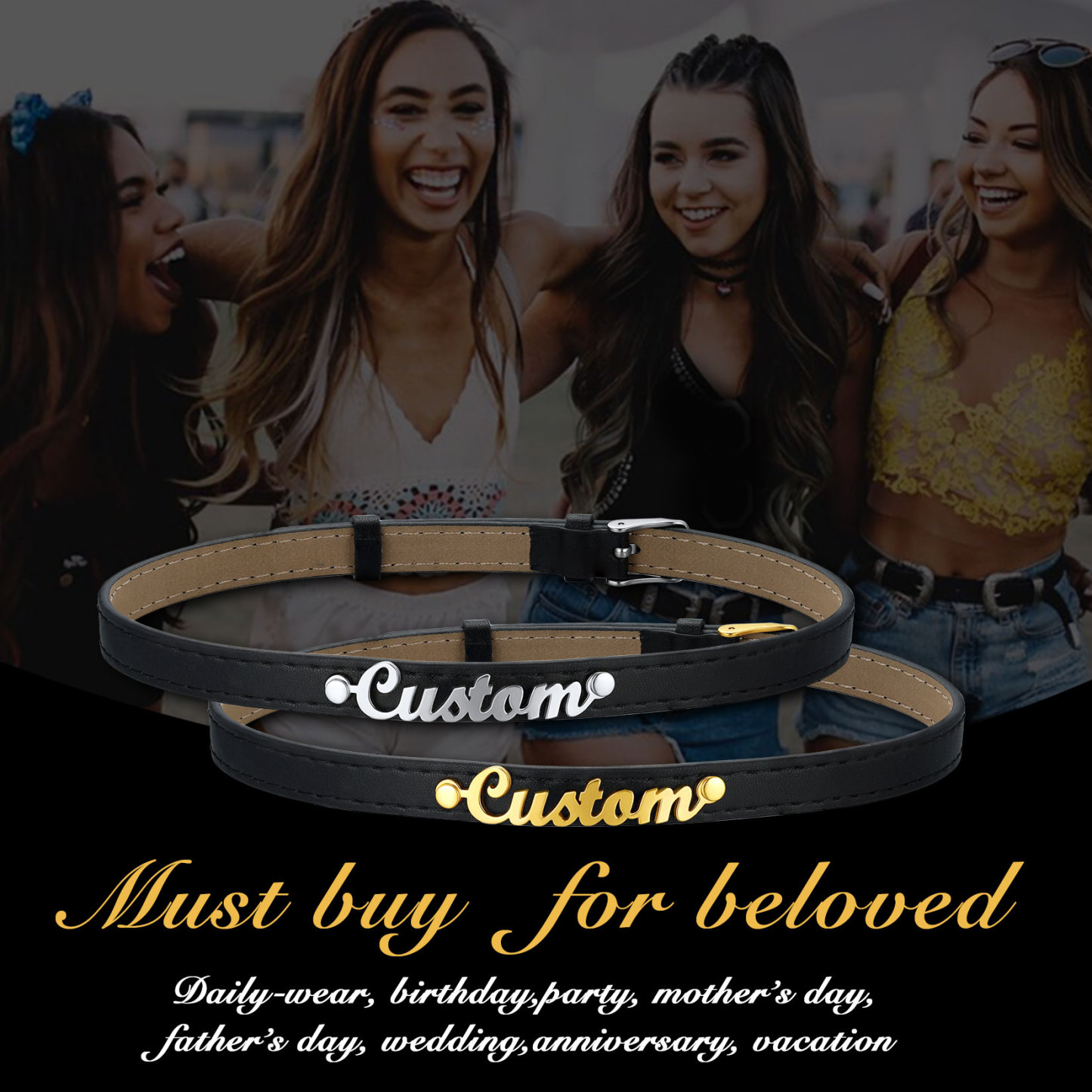 Name Leather Collar Choker Necklaces