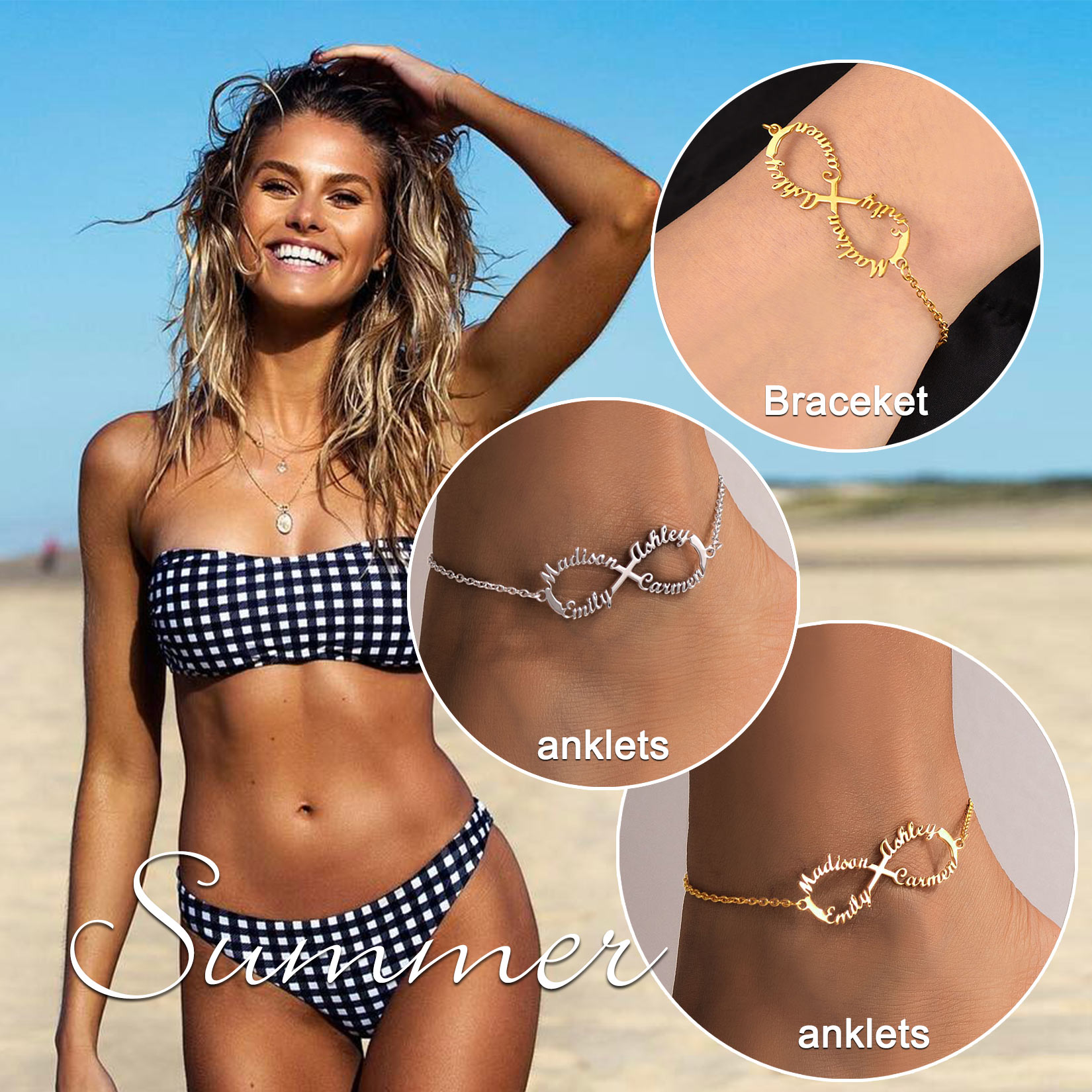  1-4 Names Infinity Anklet Bracelet for Women
