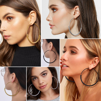 Stainless Steel Trendy Dop Hoop Earrings For Women model show