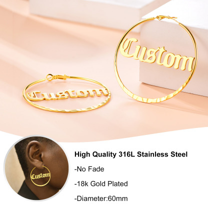  Custom Double Name Circle Hoop Earrings for Women 18k gold plated