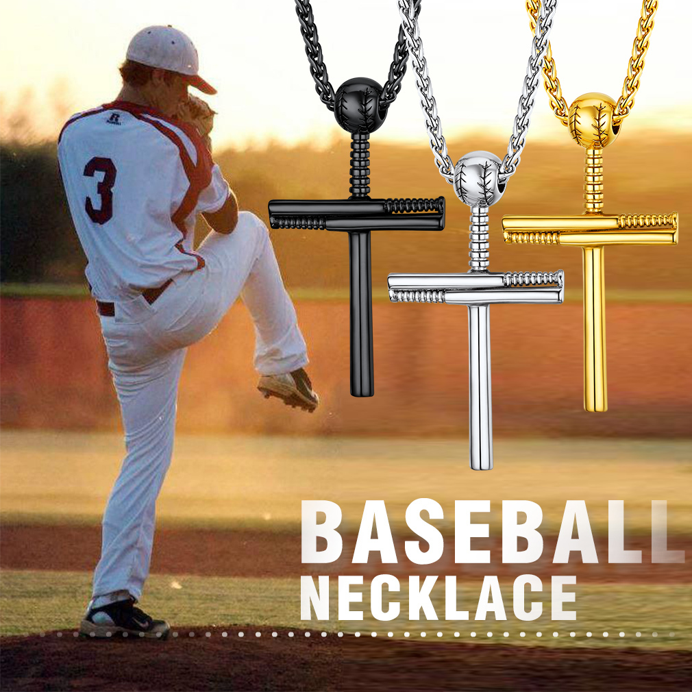 Custom Name Engraved Baseball Cross Necklace for Men 