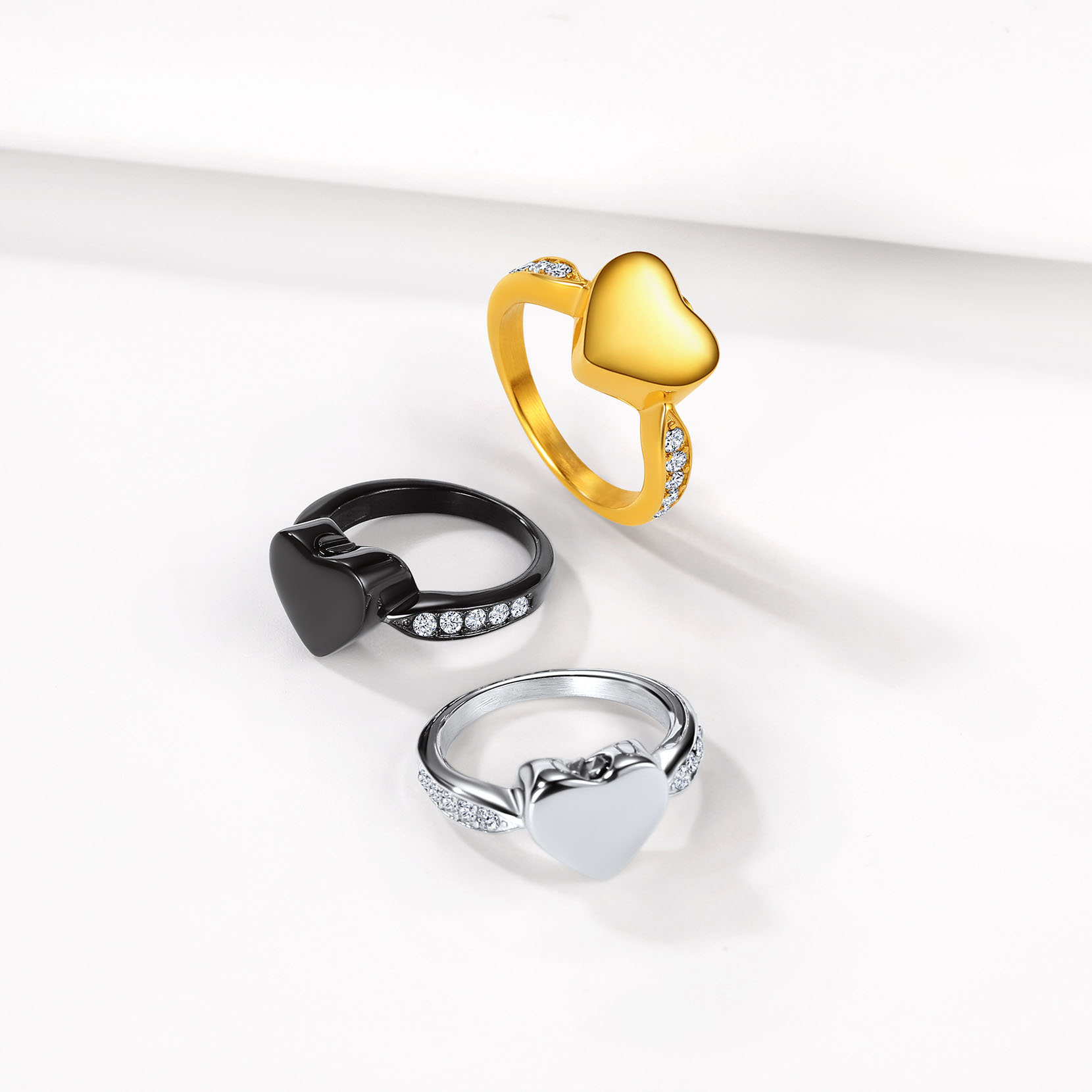 Personalized Stainless Steel Heart Cremation Urn Ring for Ashes All Colors