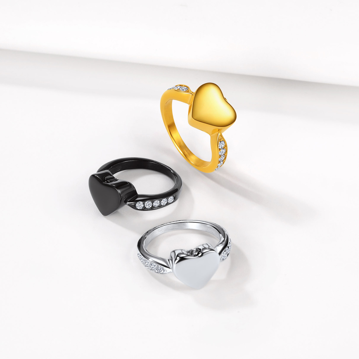 Personalized Stainless Steel Heart Cremation Urn Ring for Ashes All Colors