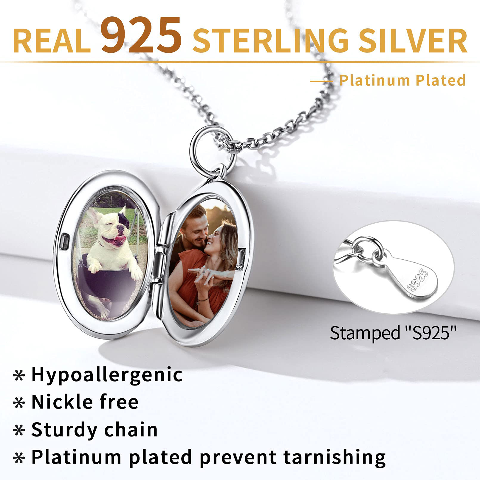 Personalized Photo Locket Engraved Necklaces for Women 925 SILVER
