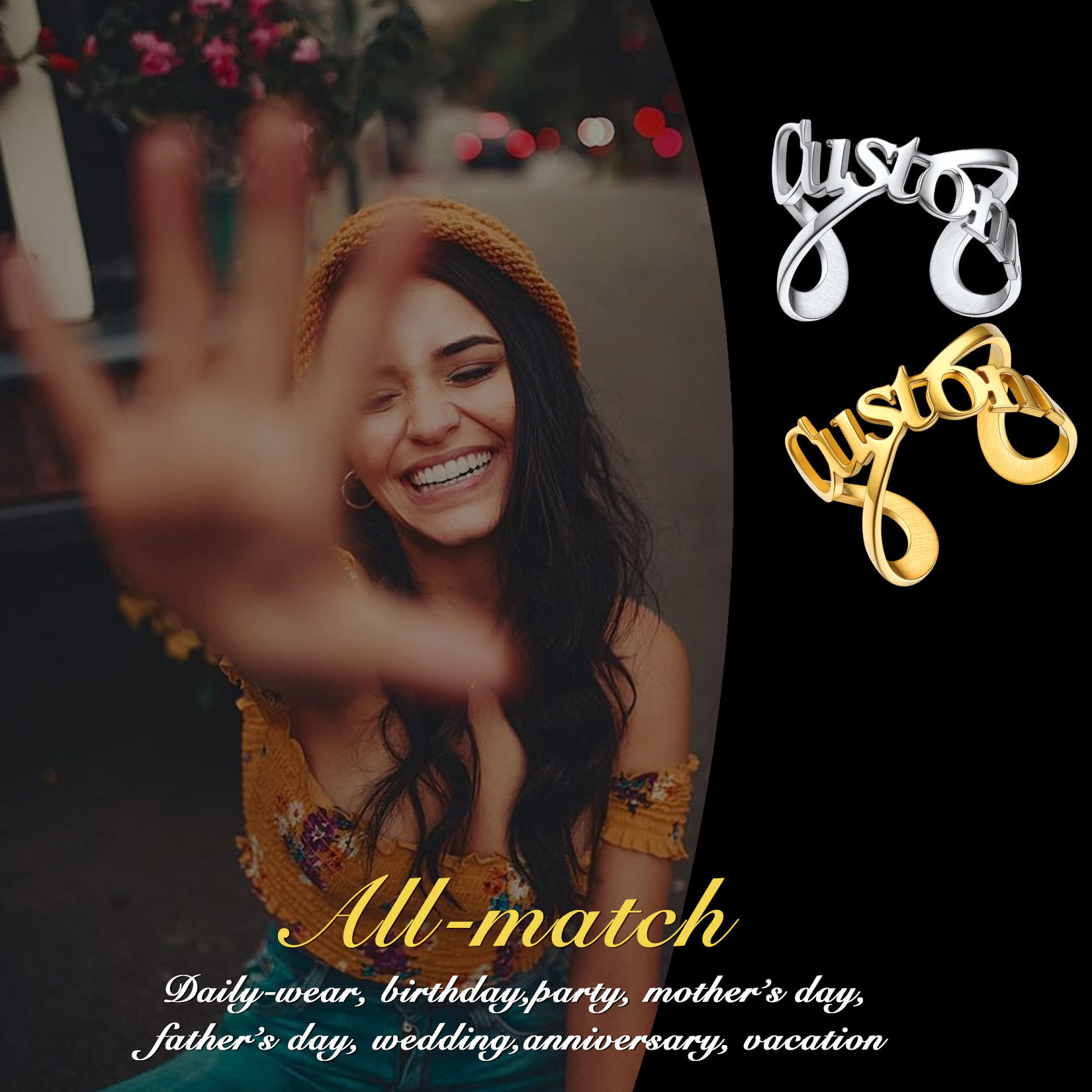 Custom Name Infinity Adjustable Ring for Women scene