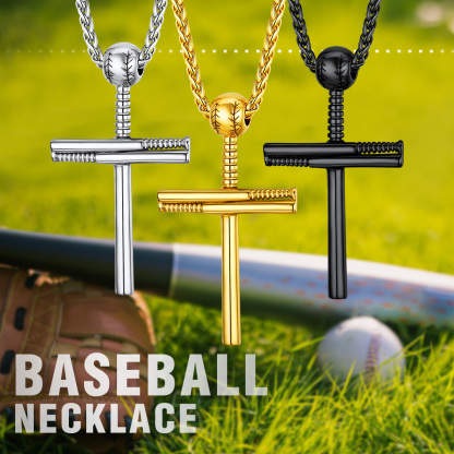 Custom Name Engraved Baseball Cross Necklace 