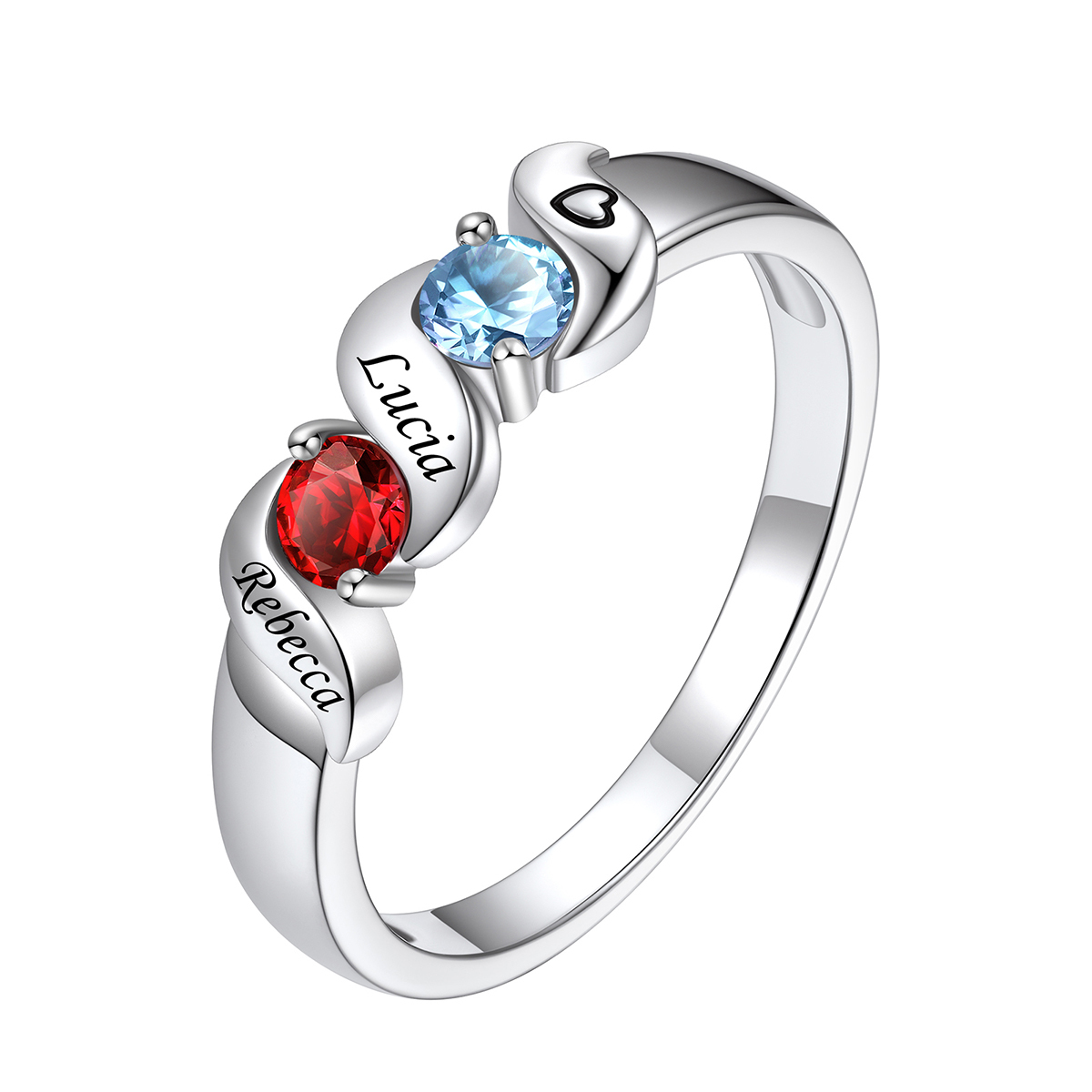 Personalized Birthstone Ring with Engraved Names for Mom