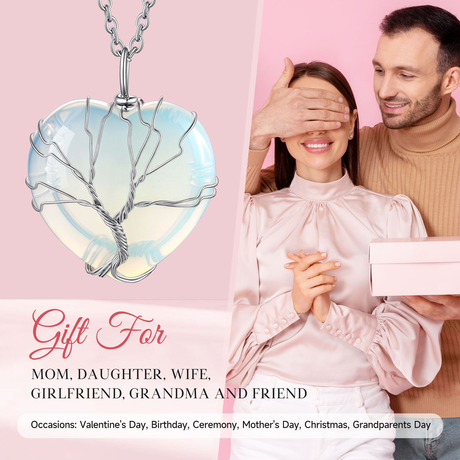 Birthstone Heart Wrapped Healing Crystal Pendant Necklace