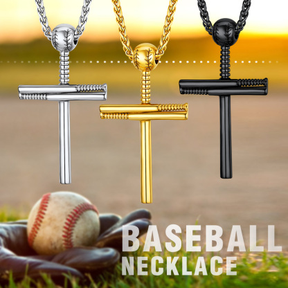 Custom Engraved Baseball Cross Necklace for Men