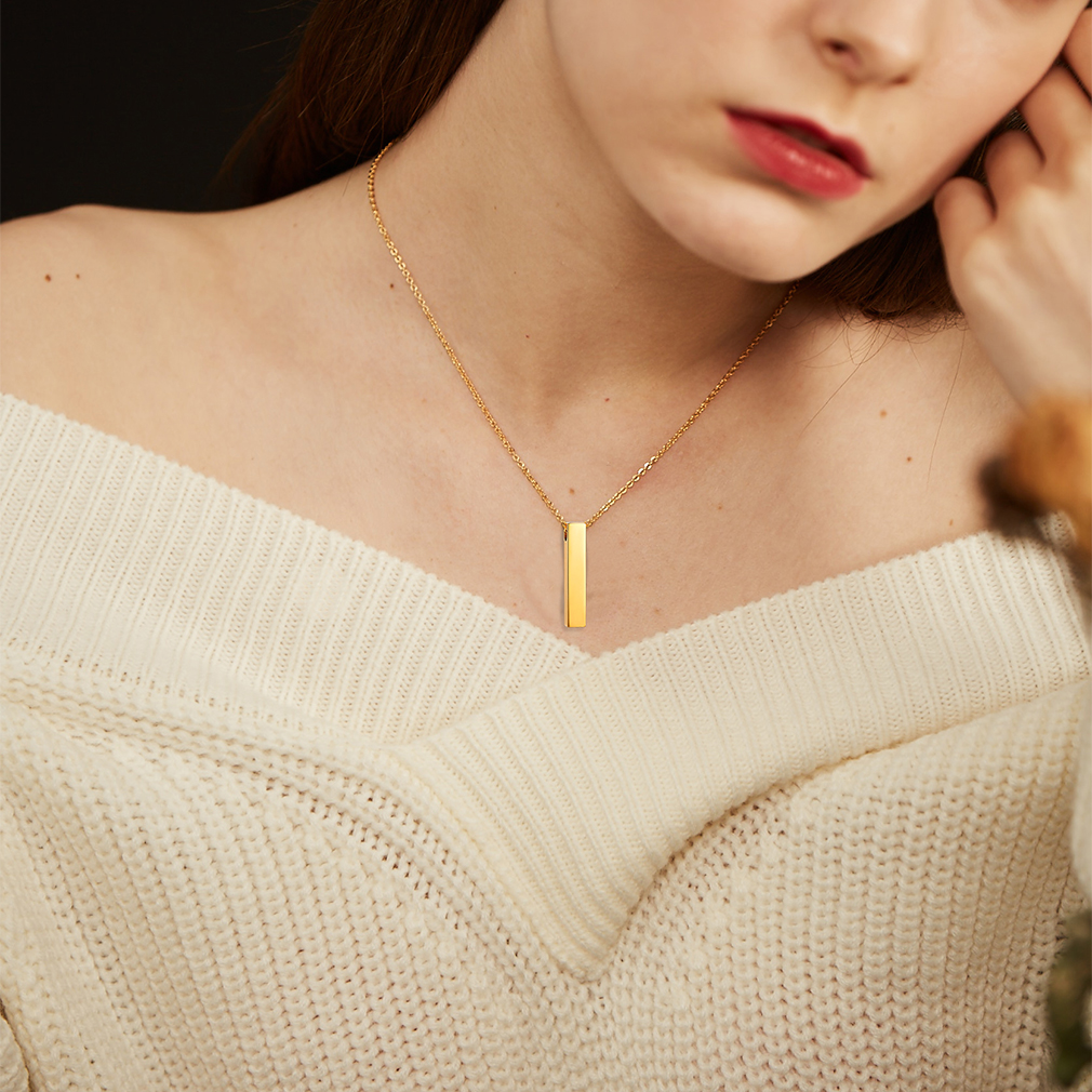 Personalized Stainless Steel Bar Urn Necklace Cremation for Ashes Model Gold