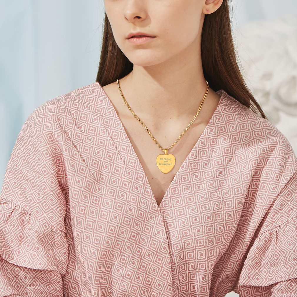 Personalized Photo Engraved Heart Necklace for Men Women DIY Memorial Jewelry model gold