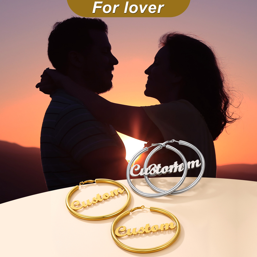 Personalized Name Lightweight Large Hoop Earrings 40/50/70mm for lover