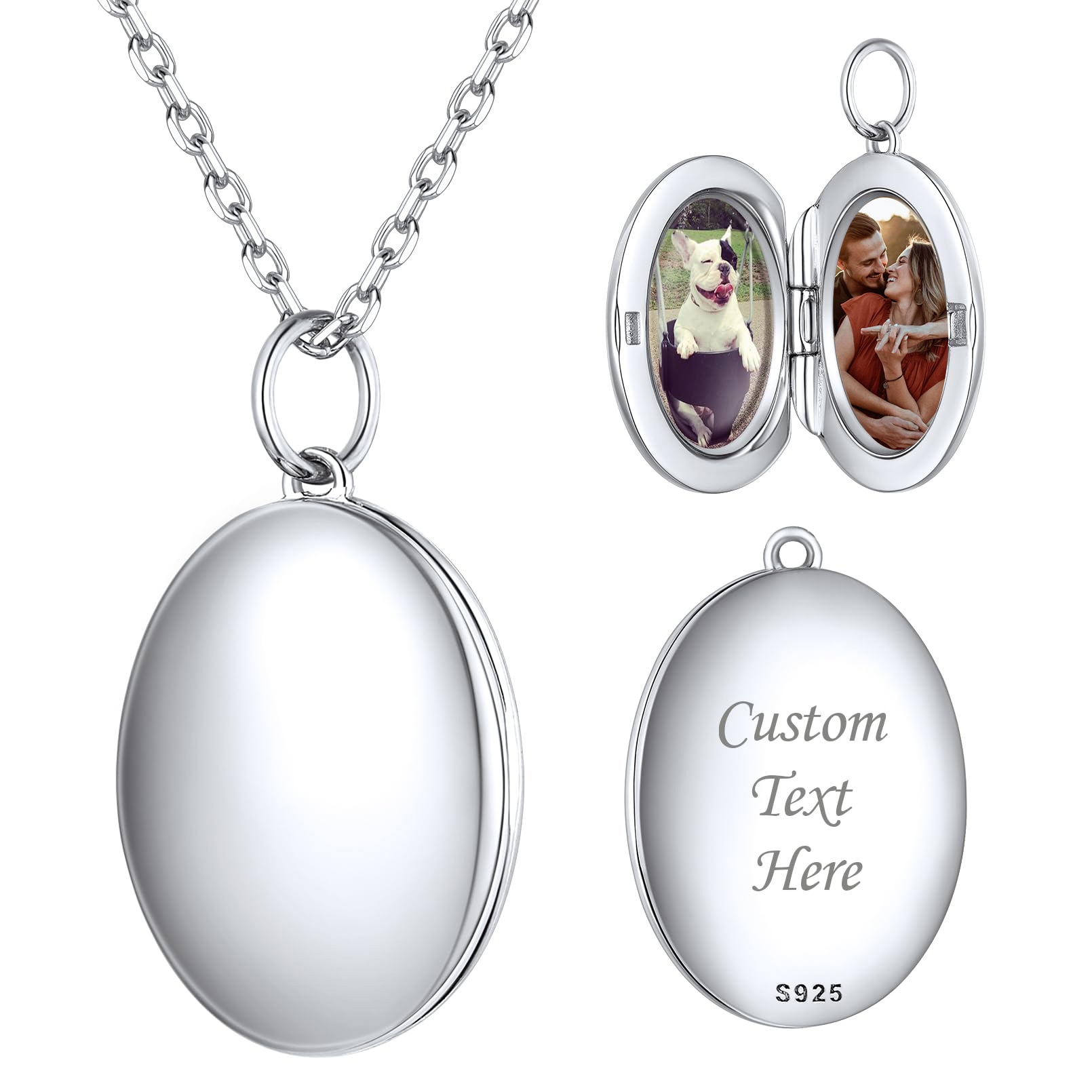 Personalized Photo Locket Engraved Necklaces for Women SILVER