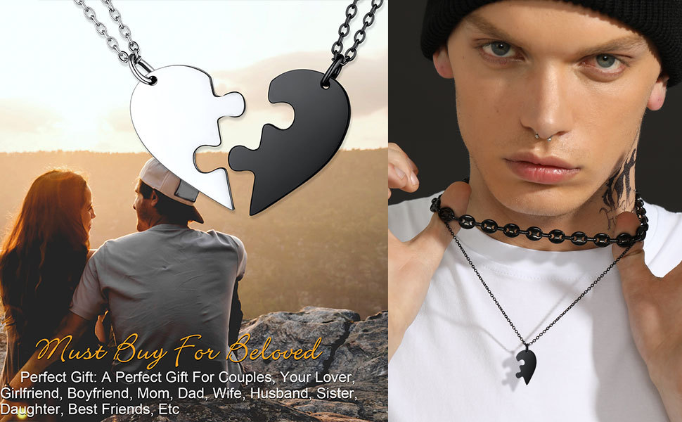 Personalized Name Engraved Puzzle Necklace for Couple