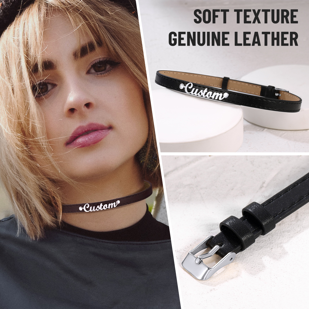 Custom Name Leather Collar Choker 