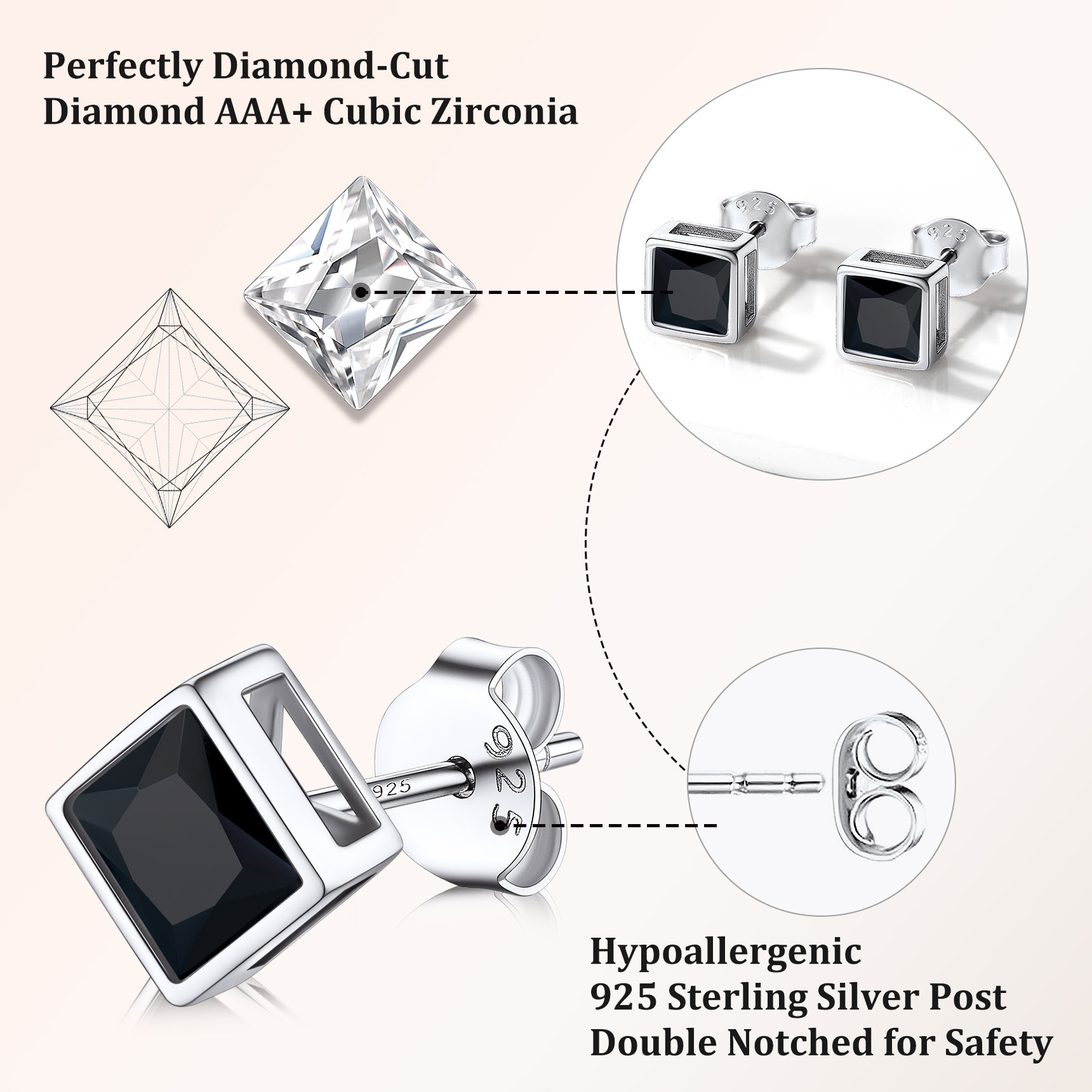 Flash Sale S925 Silver CZ Stud Earrings for Men Women