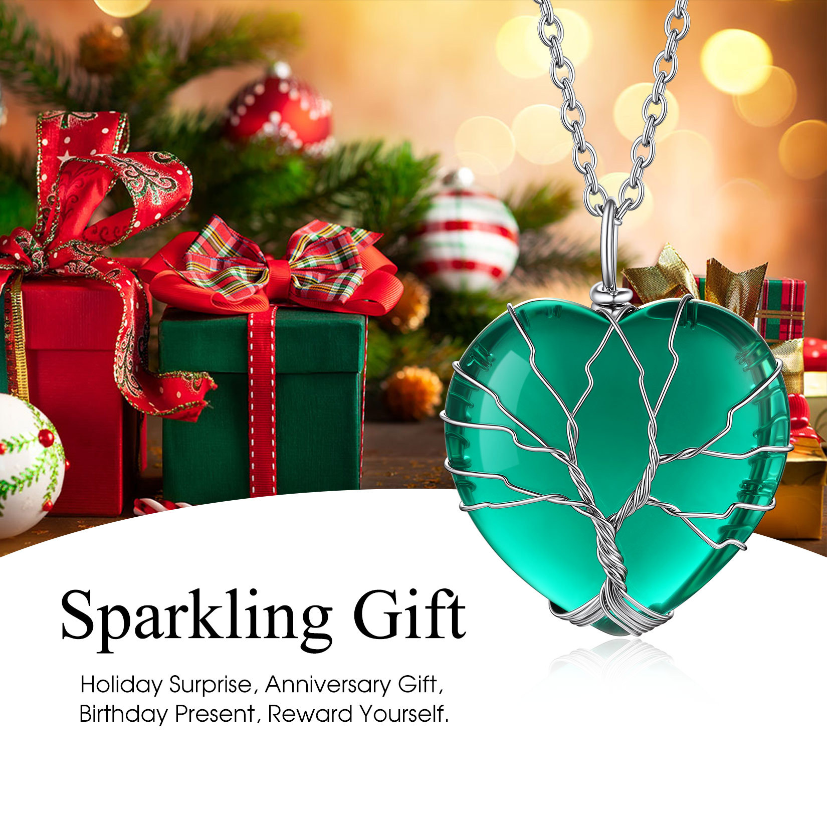 Birthstone Heart Wrapped Healing Crystal Pendant Necklace