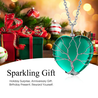 Birthstone Heart Wrapped Healing Crystal Pendant Necklace