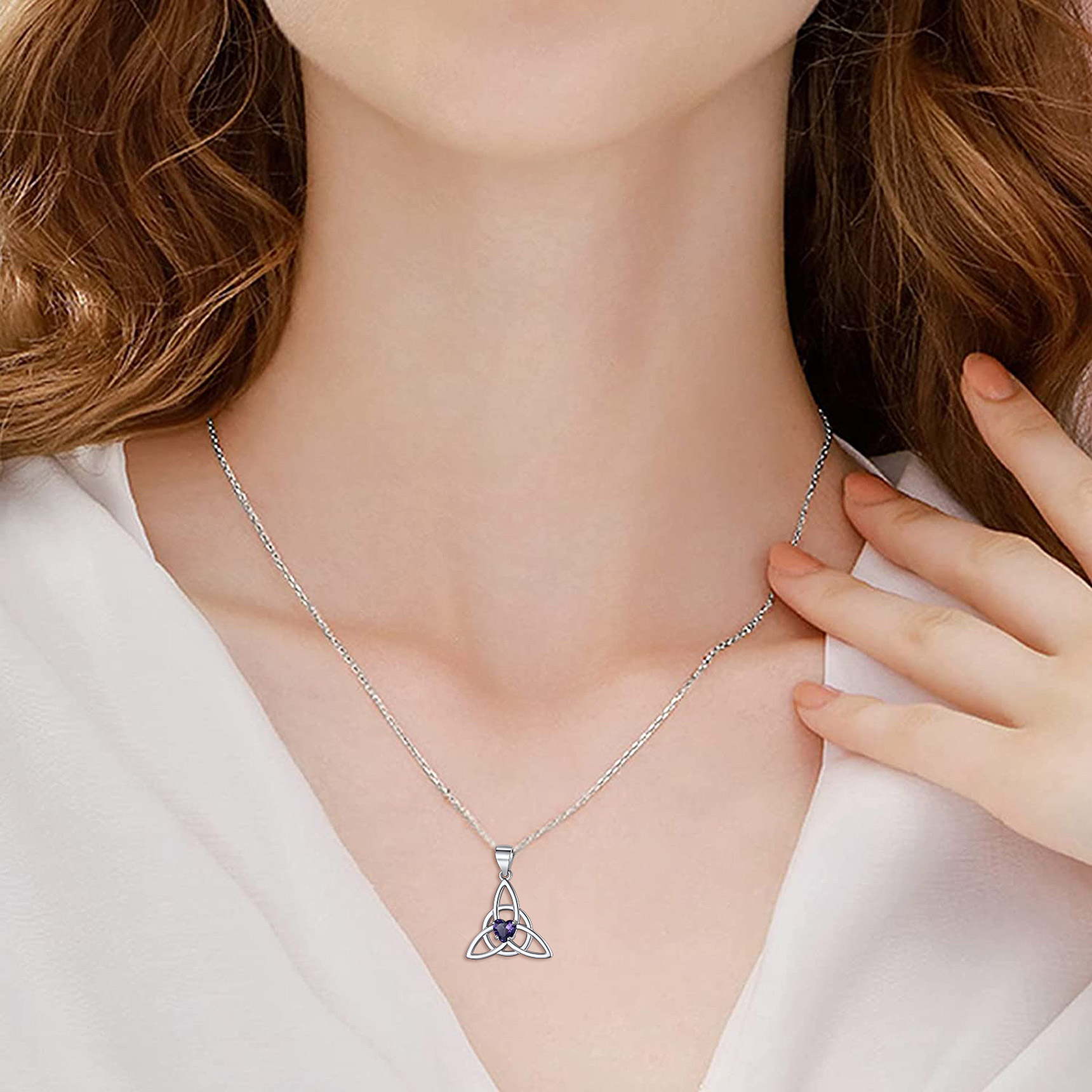 Birthstone Trinity Knot Pendant Necklace for Women MODEL
